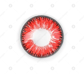 Red contact lens isolated on white, top view Photo of Red contact lens isolated on white, top view