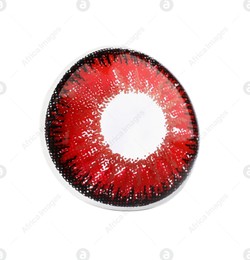 Tweezers with red contact lens isolated on white Photo of Tweezers with red contact lens isolated on white