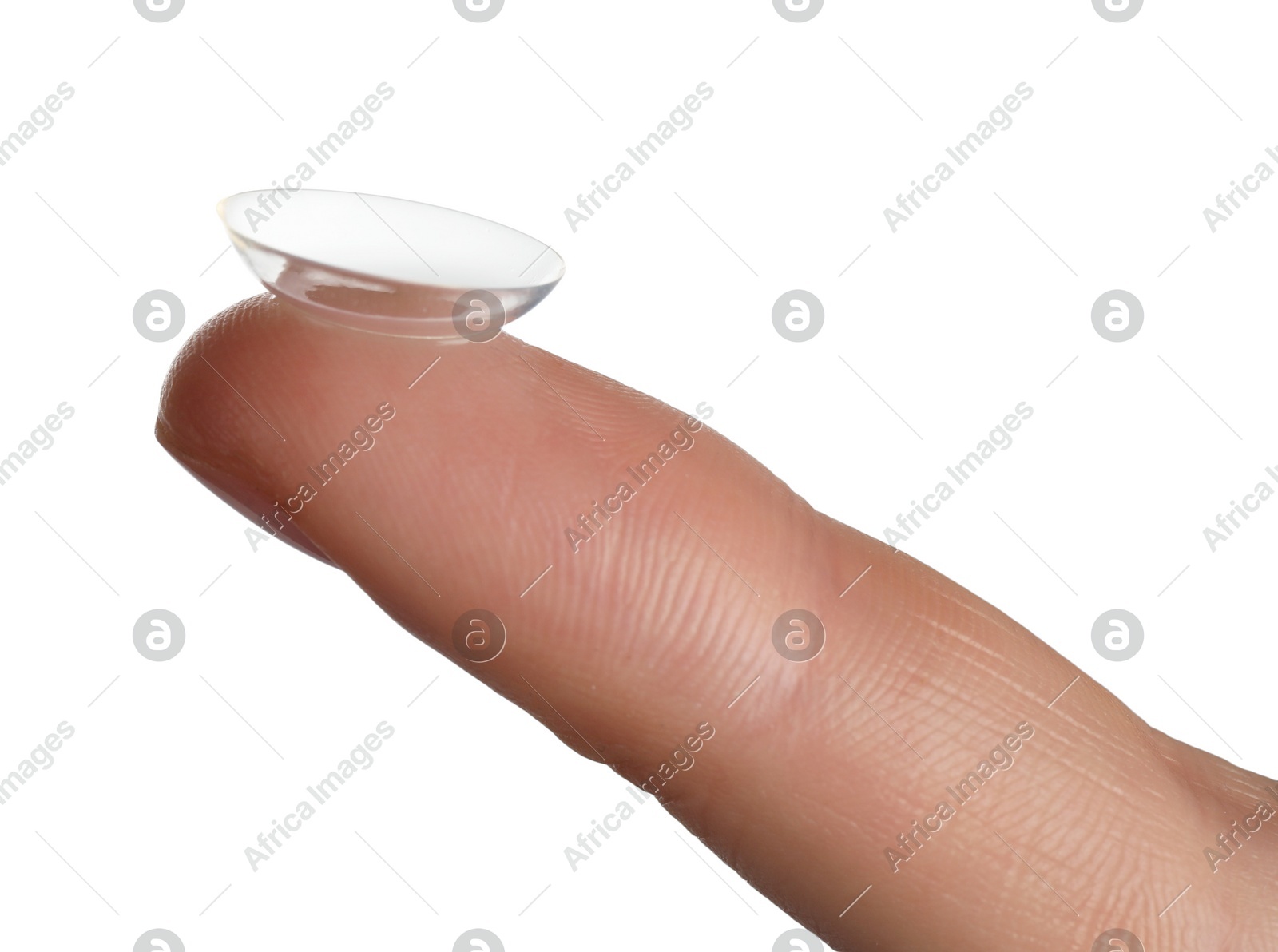 Woman holding contact lens on white background, closeup Photo of Woman holding contact lens on white background, closeup