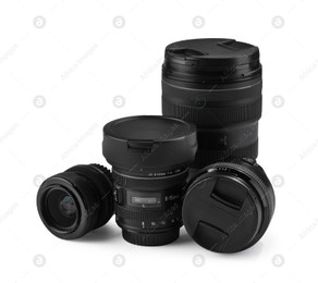 Camera lens isolated on white. Photographer's equipment Photo of Camera lens isolated on white. Photographer's equipment