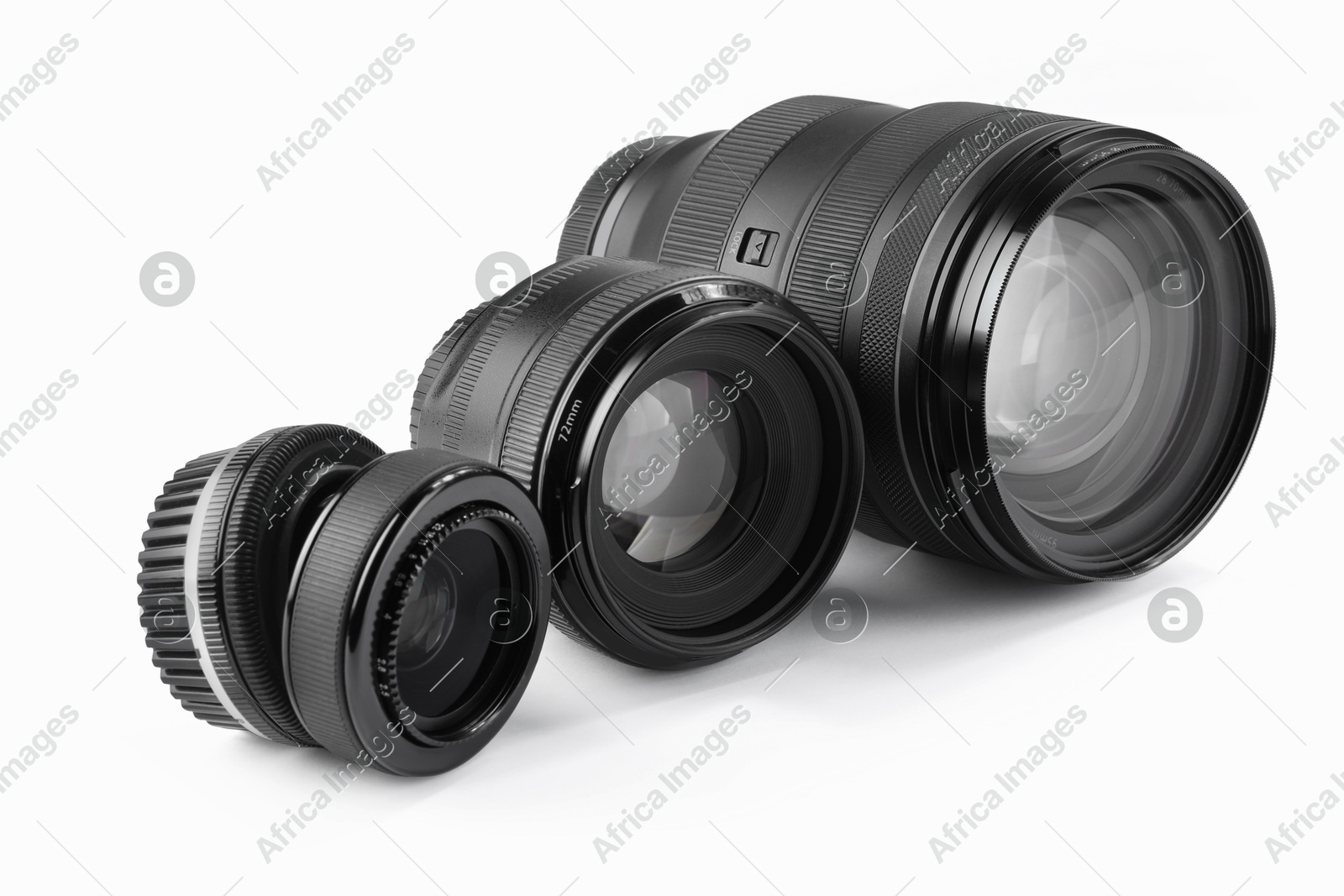 Camera lens on white background. Photographer's equipment Photo of Camera lens on white background. Photographer's equipment