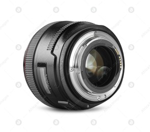 Camera lens isolated on white. Photographer's equipment Photo of Camera lens isolated on white. Photographer's equipment
