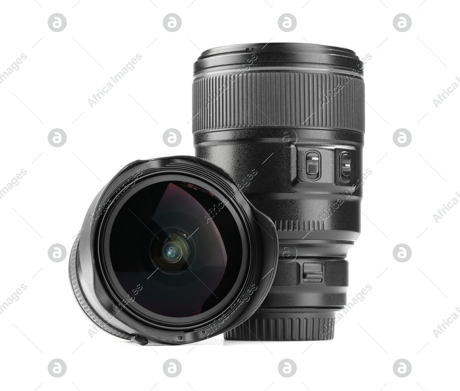 Camera lens isolated on white. Photographer's equipment Photo of Camera lens isolated on white. Photographer's equipment