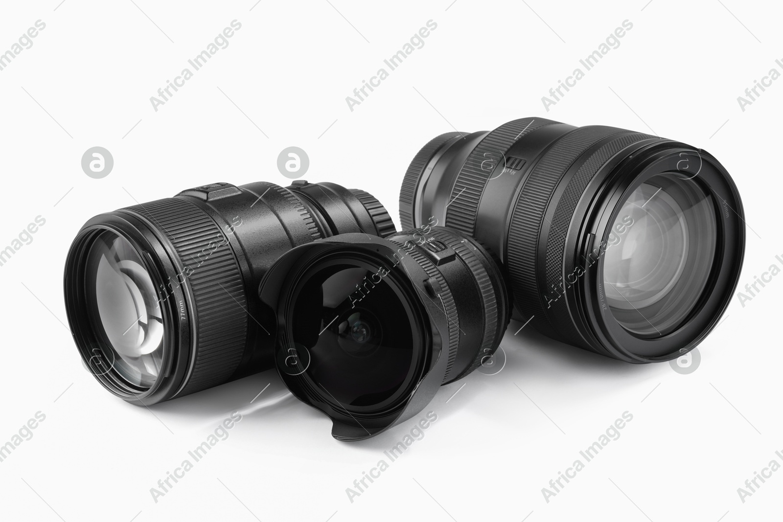 Camera lens on white background. Photographer's equipment Photo of Camera lens on white background. Photographer's equipment