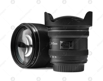 Camera lens isolated on white. Photographer's equipment Photo of Camera lens isolated on white. Photographer's equipment
