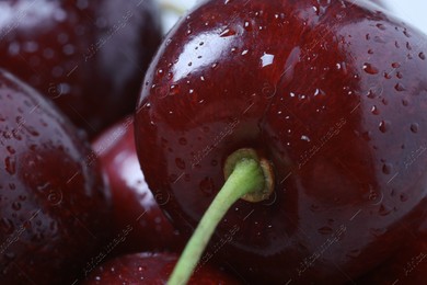 Ripe cherries with water drops as background, macro view. Fresh berry Photo of Ripe cherries with water drops as background, macro view. Fresh berry