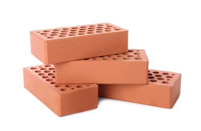 Many red bricks on white background. Building material Photo of Many red bricks on white background. Building material