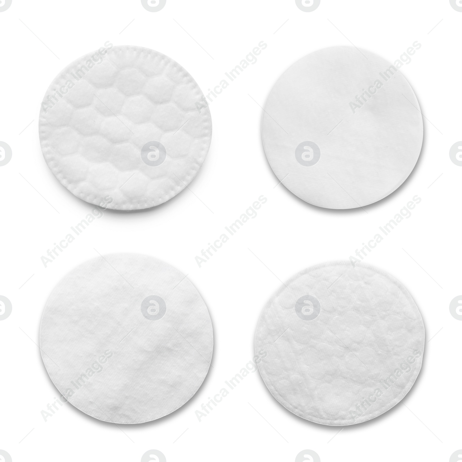 Set with soft cotton pads on white background, top view Image of Set with soft cotton pads on white background, top view