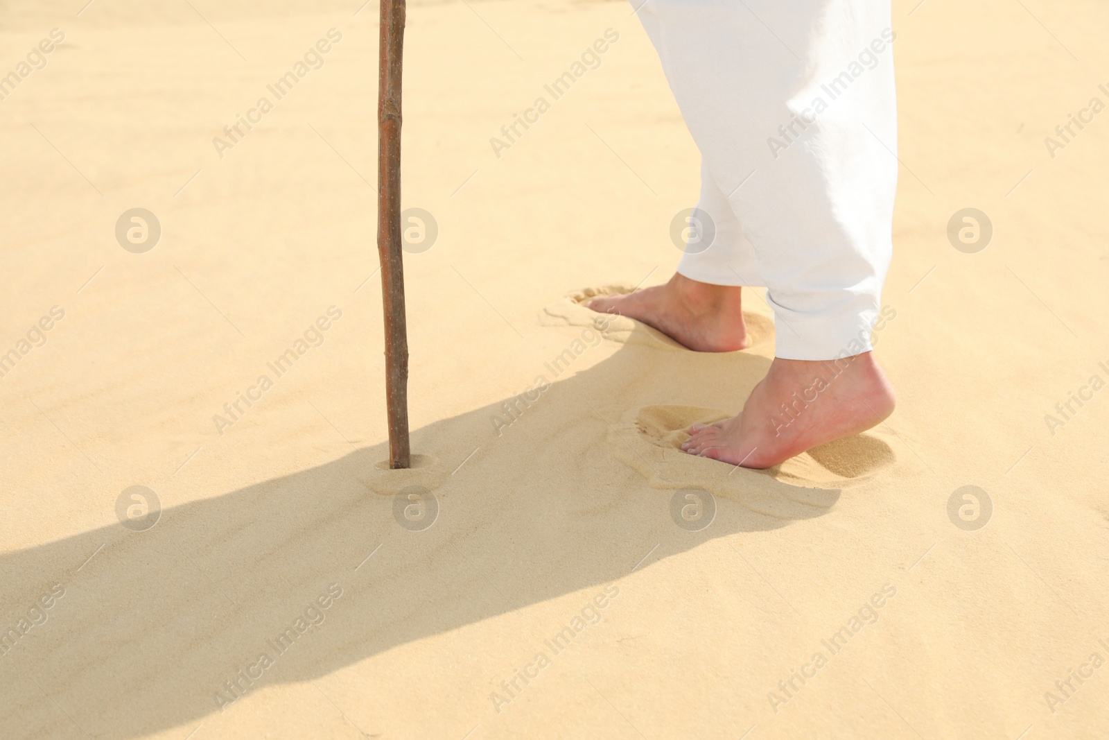 Photo of Jesus Christ walking in desert, closeup view