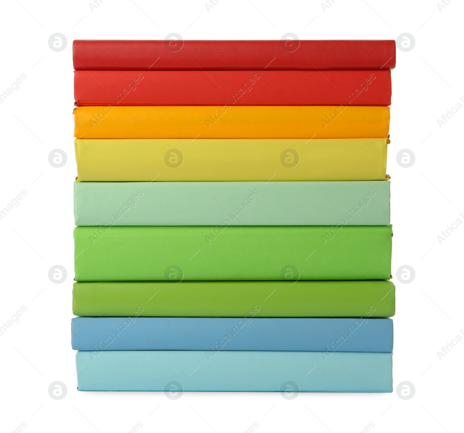 Many colorful hardcover books on white background Photo of Many colorful hardcover books on white background