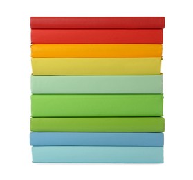 Photo of Many colorful hardcover books on white background