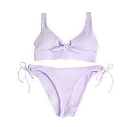 Photo of Stylish bikini isolated on white, top view