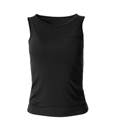Black women's top isolated on white. Sports clothing Photo of Black women's top isolated on white. Sports clothing
