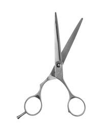 Professional hairdresser scissors isolated on white. Haircut tool Photo of Professional hairdresser scissors isolated on white. Haircut tool