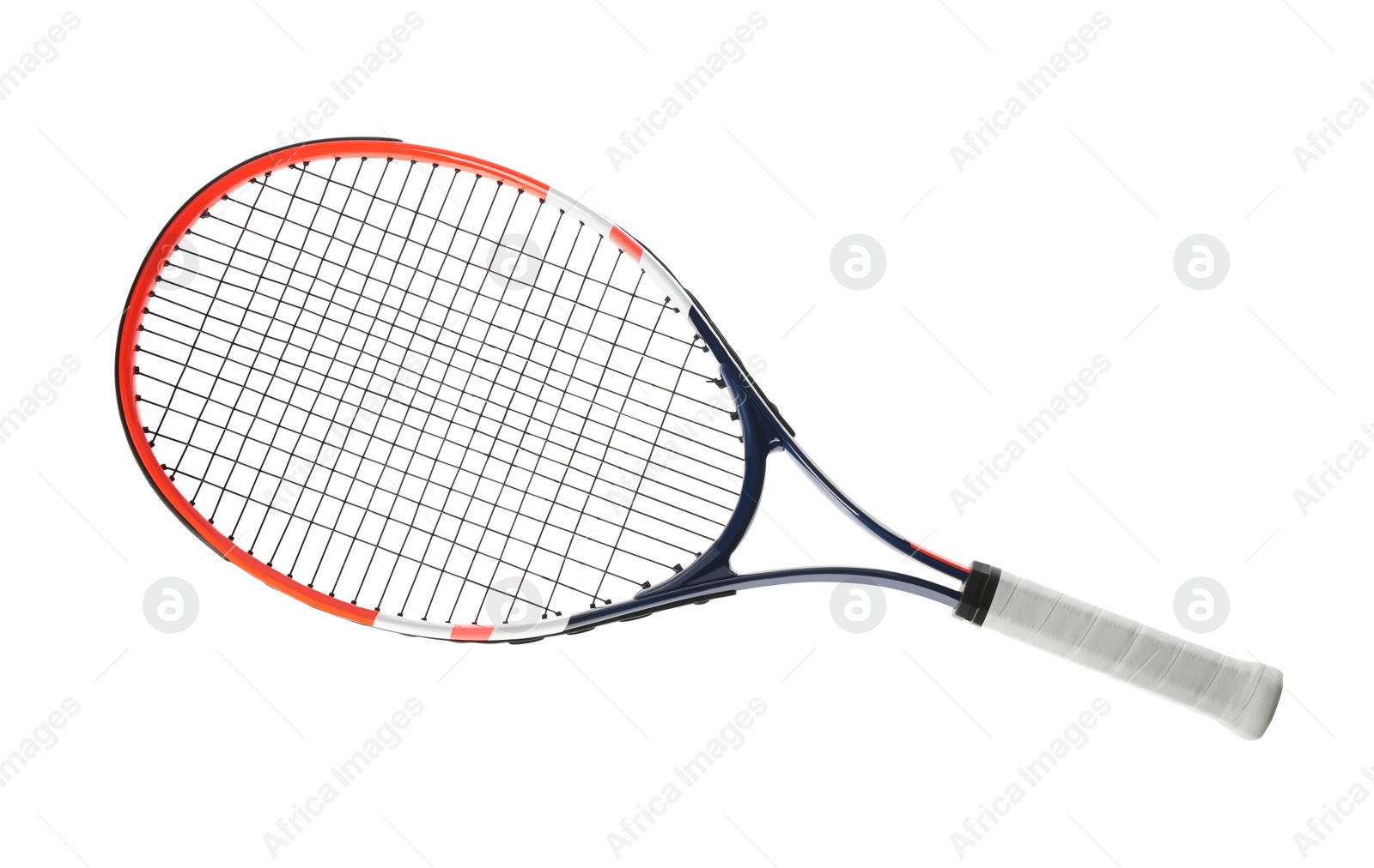 Tennis racket isolated on white. Sports equipment Photo of Tennis racket isolated on white. Sports equipment