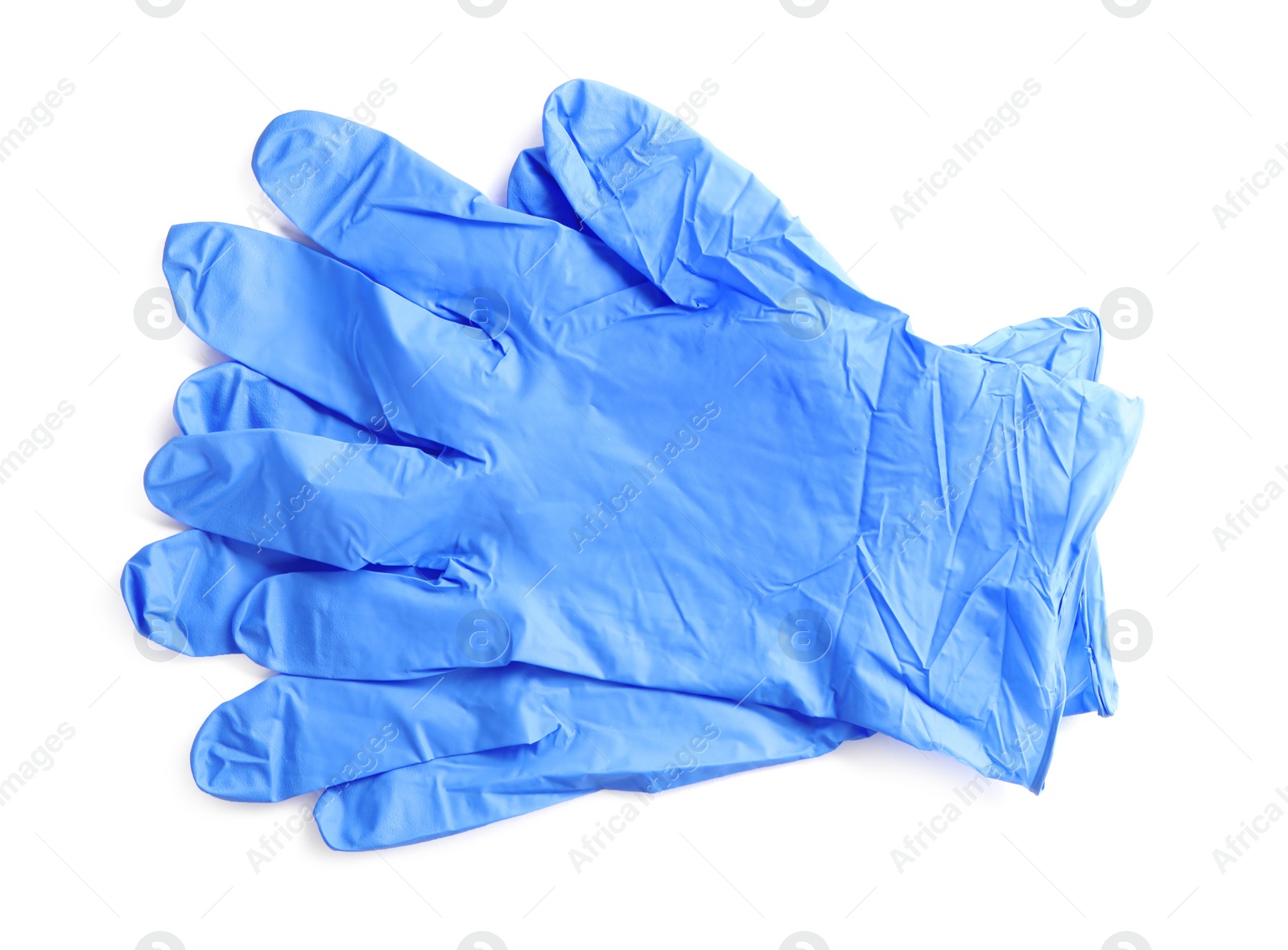 Pair of medical gloves isolated on white, top view Photo of Pair of medical gloves isolated on white, top view