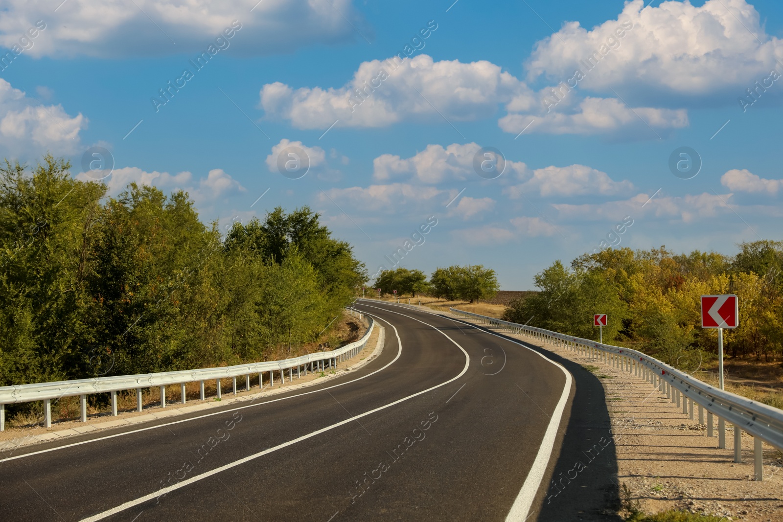 Beautiful view of empty asphalt highway. Road trip Photo of Beautiful view of empty asphalt highway. Road trip
