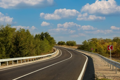 Beautiful view of empty asphalt highway. Road trip Photo of Beautiful view of empty asphalt highway. Road trip