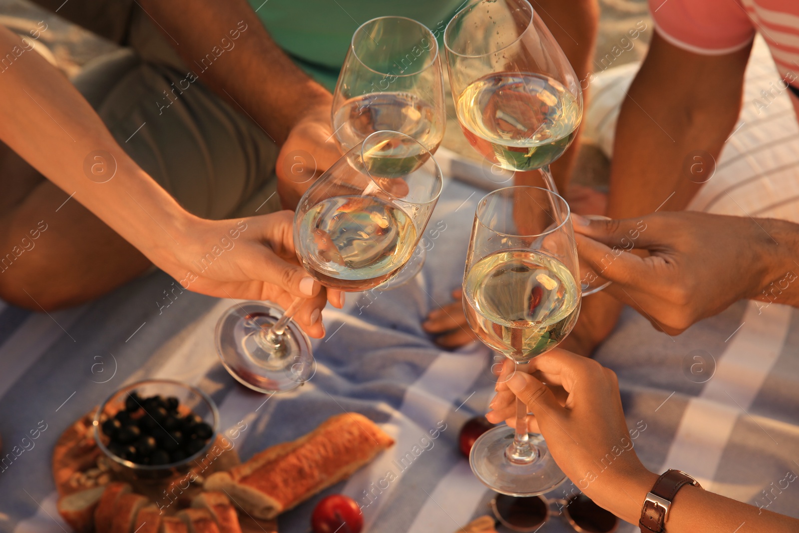 Group of friends having picnic outdoors, closeup Photo of Group of friends having picnic outdoors, closeup