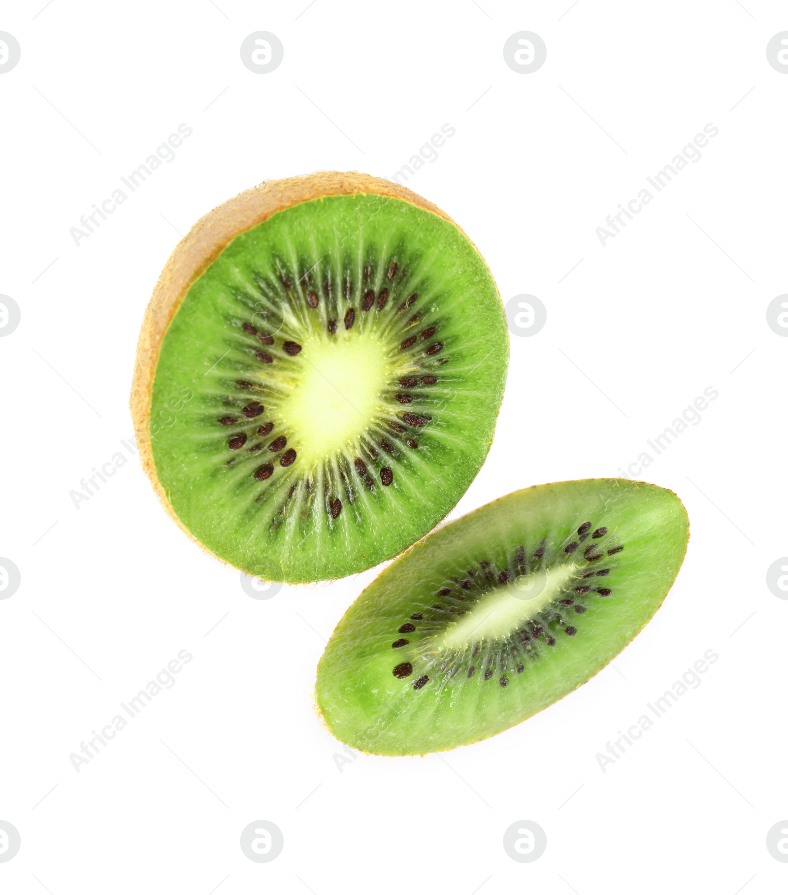 Cut fresh ripe kiwi on white background, top view Photo of Cut fresh ripe kiwi on white background, top view