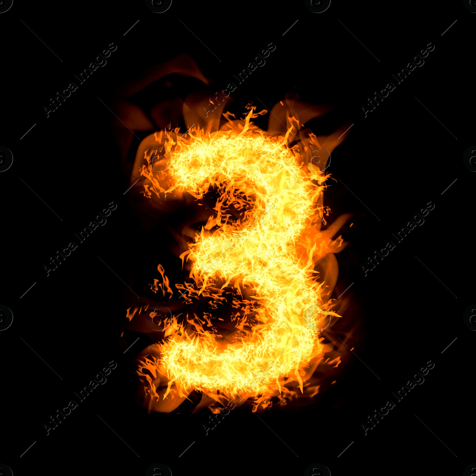 Flaming 3 on black background. Stylized number design Image of Flaming 3 on black background. Stylized number design