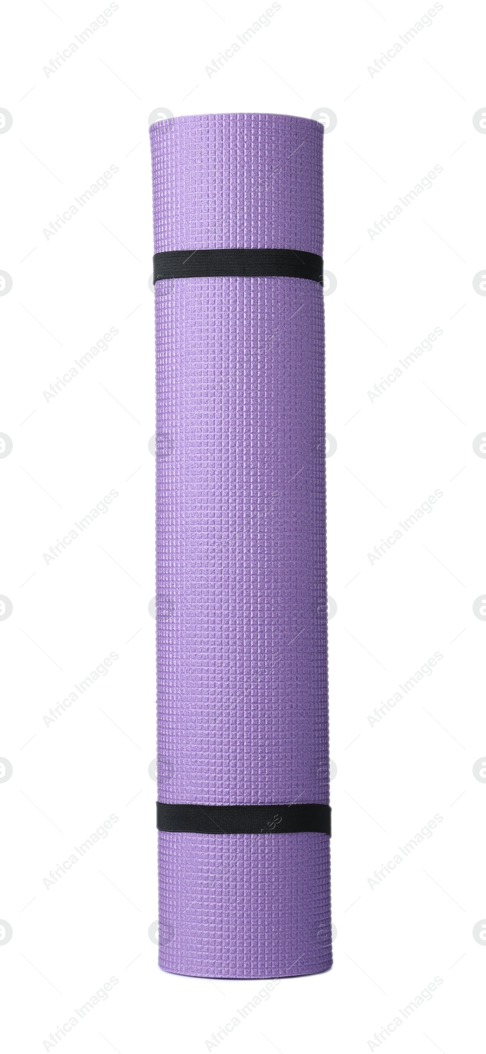 Rolled violet camping mat isolated on white Photo of Rolled violet camping mat isolated on white