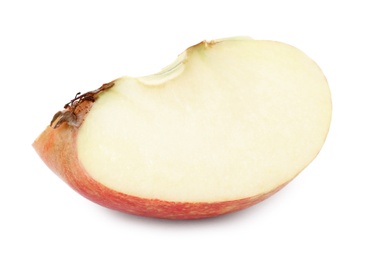 Slice of fresh ripe red apple isolated on white Photo of Slice of fresh ripe red apple isolated on white