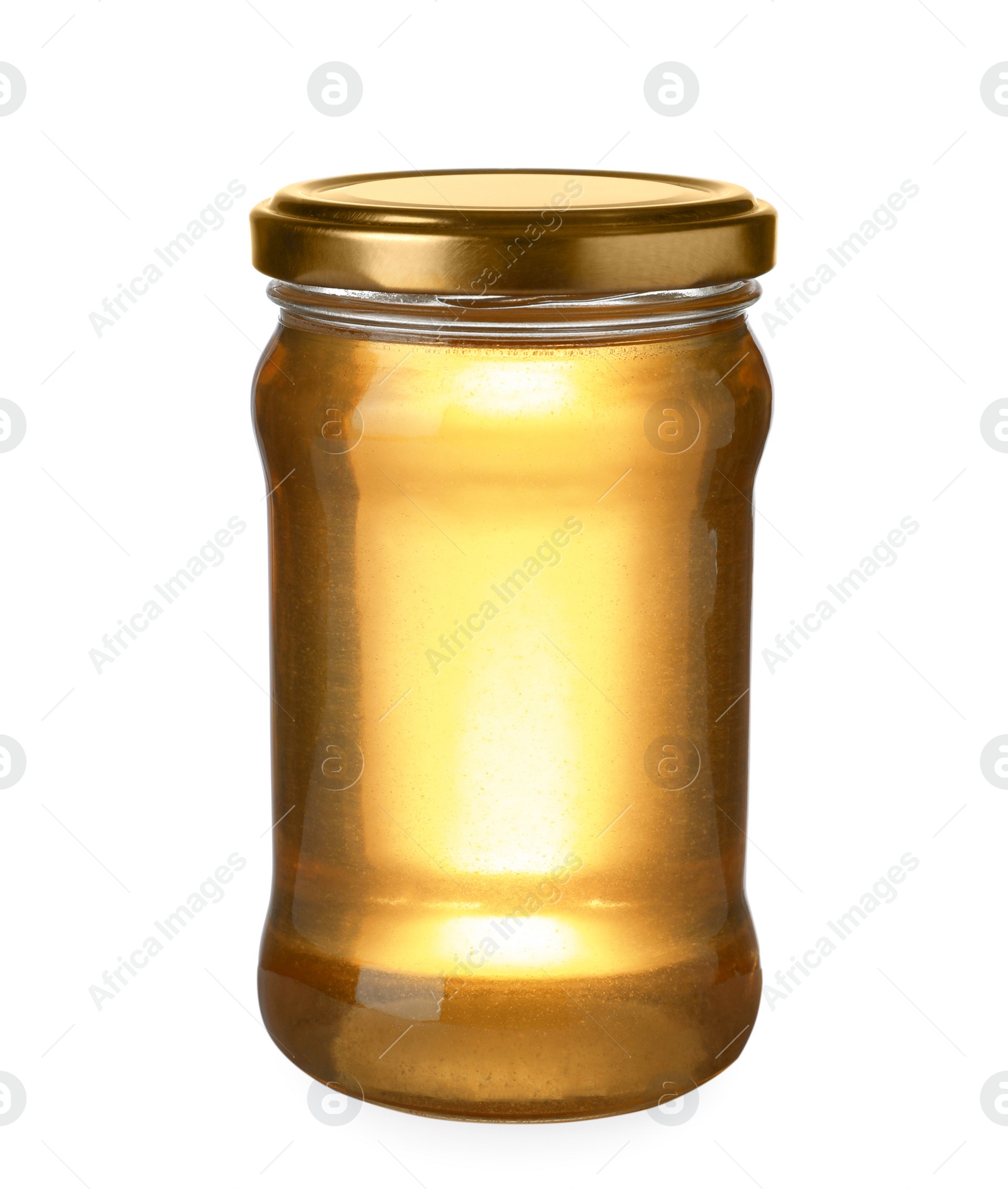 Jar with organic honey isolated on white Photo of Jar with organic honey isolated on white