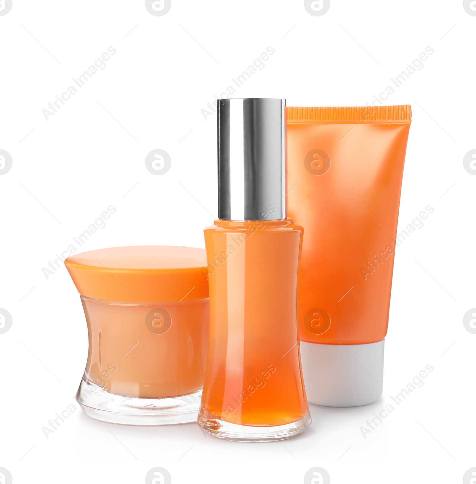 Set of luxury cosmetic products on white background Photo of Set of luxury cosmetic products on white background