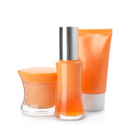 Set of luxury cosmetic products on white background Photo of Set of luxury cosmetic products on white background