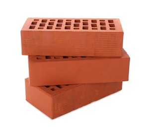 Red bricks on white background. Building material Photo of Red bricks on white background. Building material