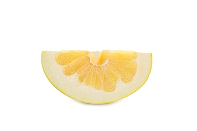 Slice of yellow pomelo isolated on white Photo of Slice of yellow pomelo isolated on white