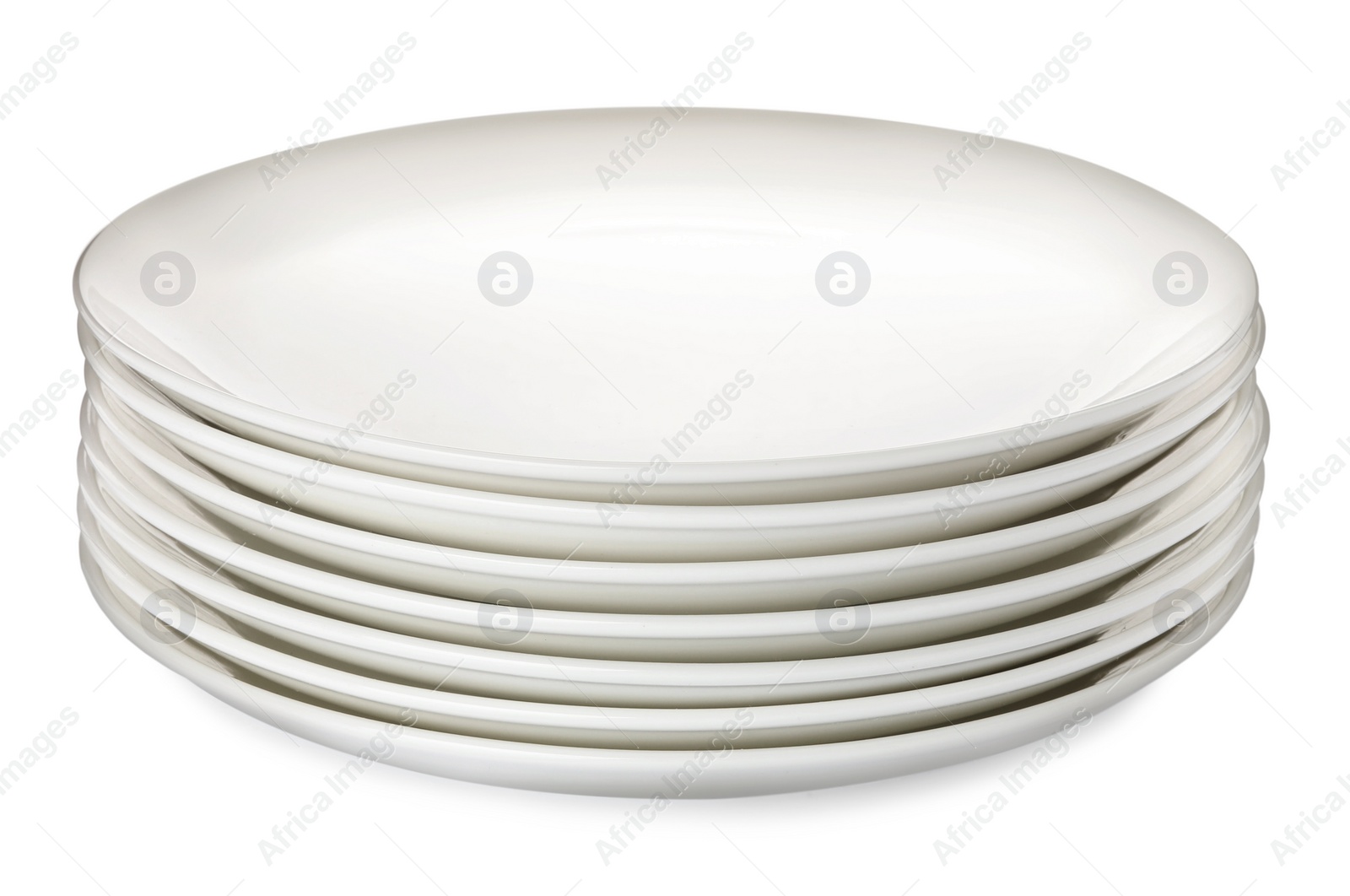 Stack of clean ceramic plates isolated on white Photo of Stack of clean ceramic plates isolated on white