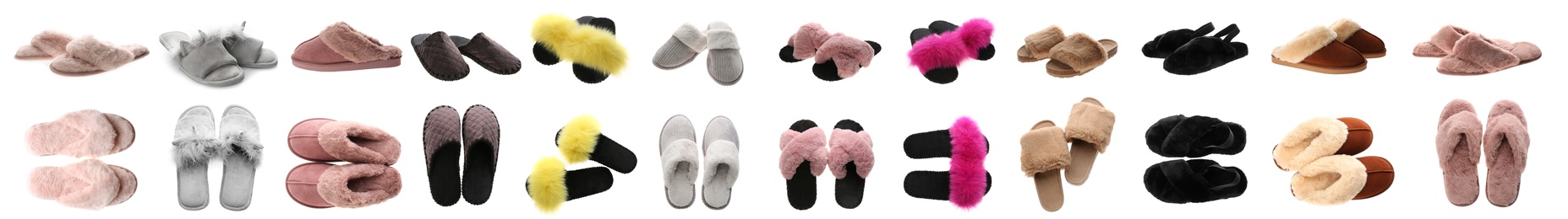 Collage with different slippers on white background. Banner design Image of Collage with different slippers on white background. Banner design