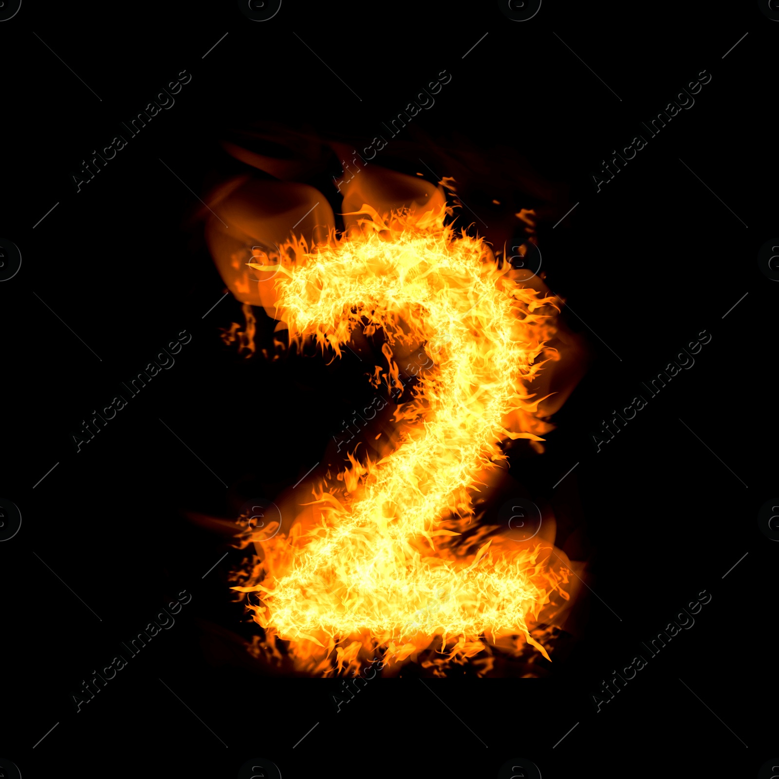 Flaming 2 on black background. Stylized number design Image of Flaming 2 on black background. Stylized number design