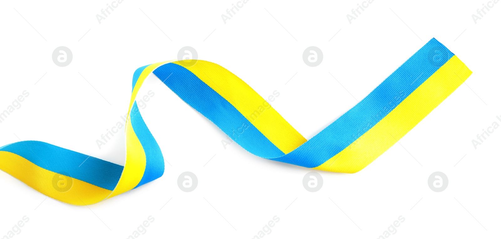 Ribbon with colors of national Ukrainian flag isolated on white Photo of Ribbon with colors of national Ukrainian flag isolated on white