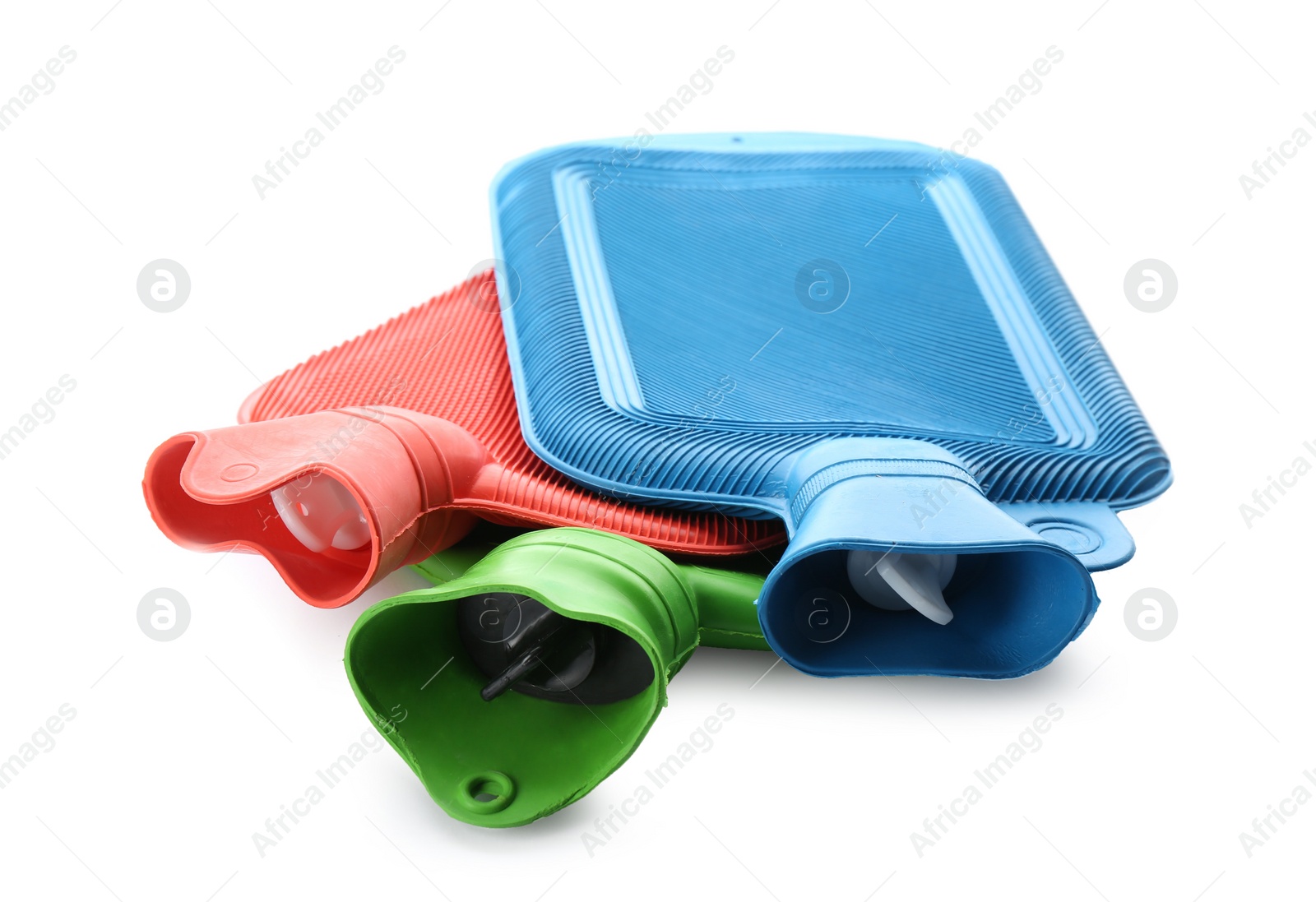 Photo of Rubber hot water bottles isolated on white