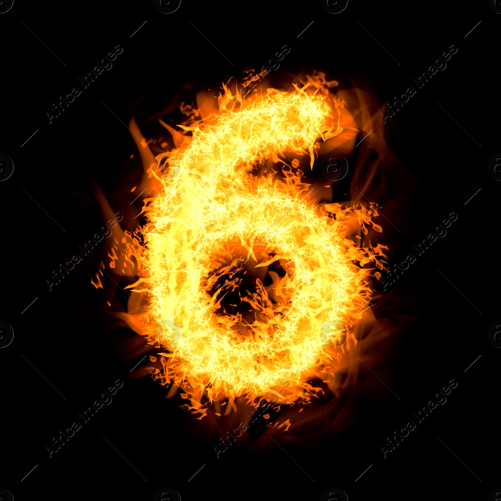 Flaming 6 on black background. Stylized number design Image of Flaming 6 on black background. Stylized number design