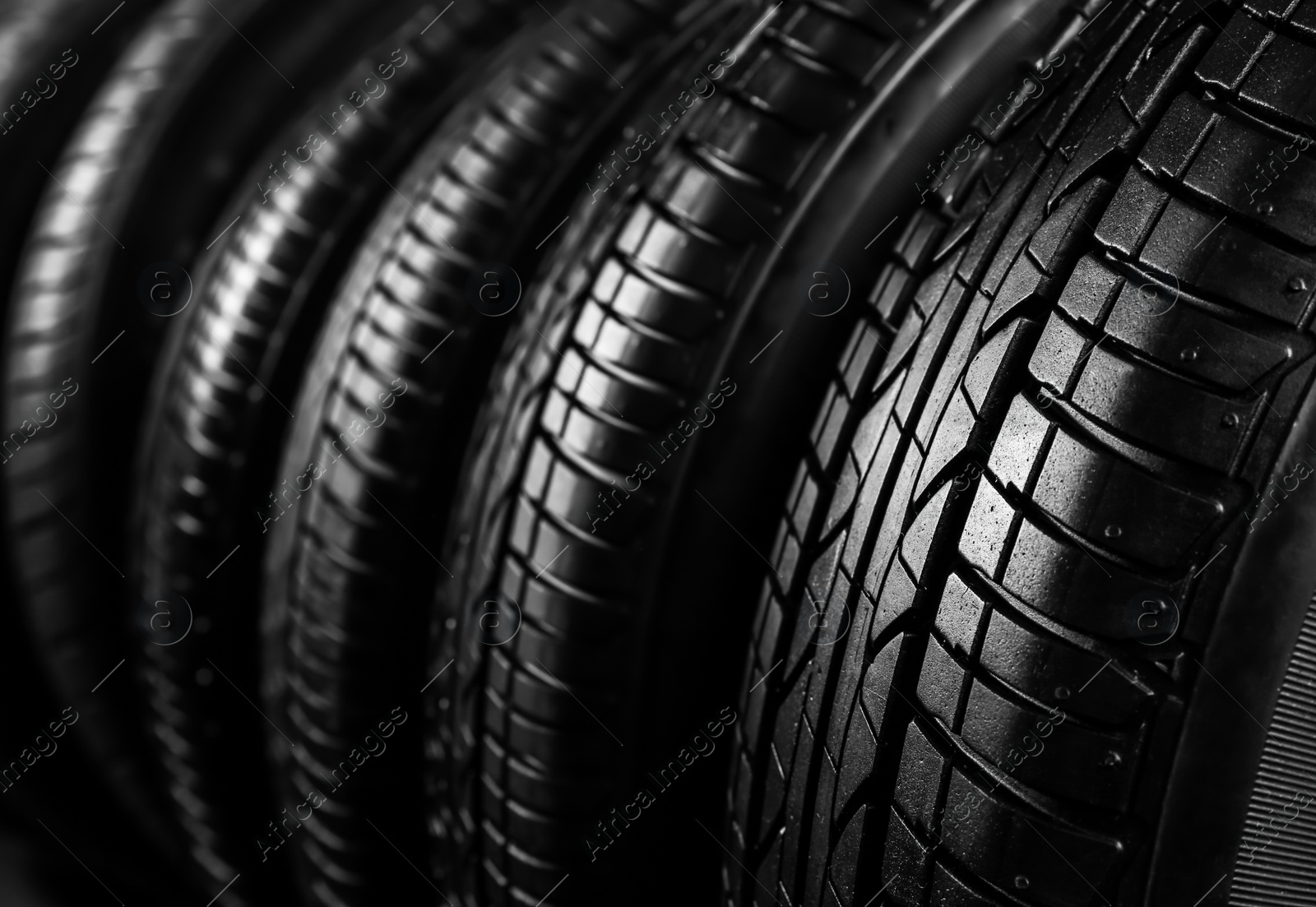 New car tires, closeup Photo of New car tires, closeup