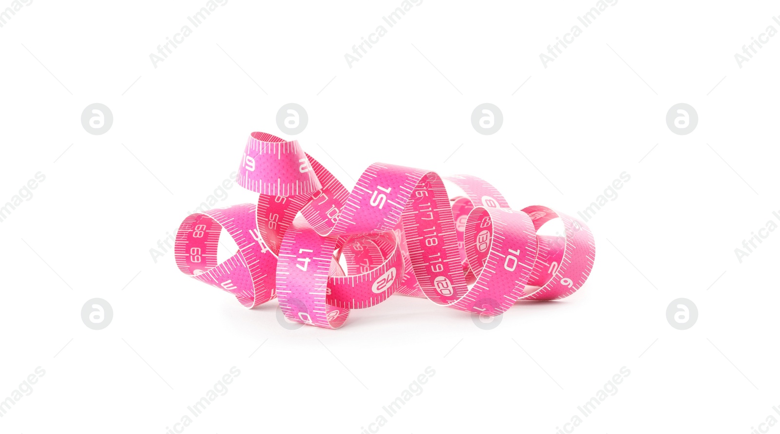 New pink measuring tape isolated on white Photo of New pink measuring tape isolated on white