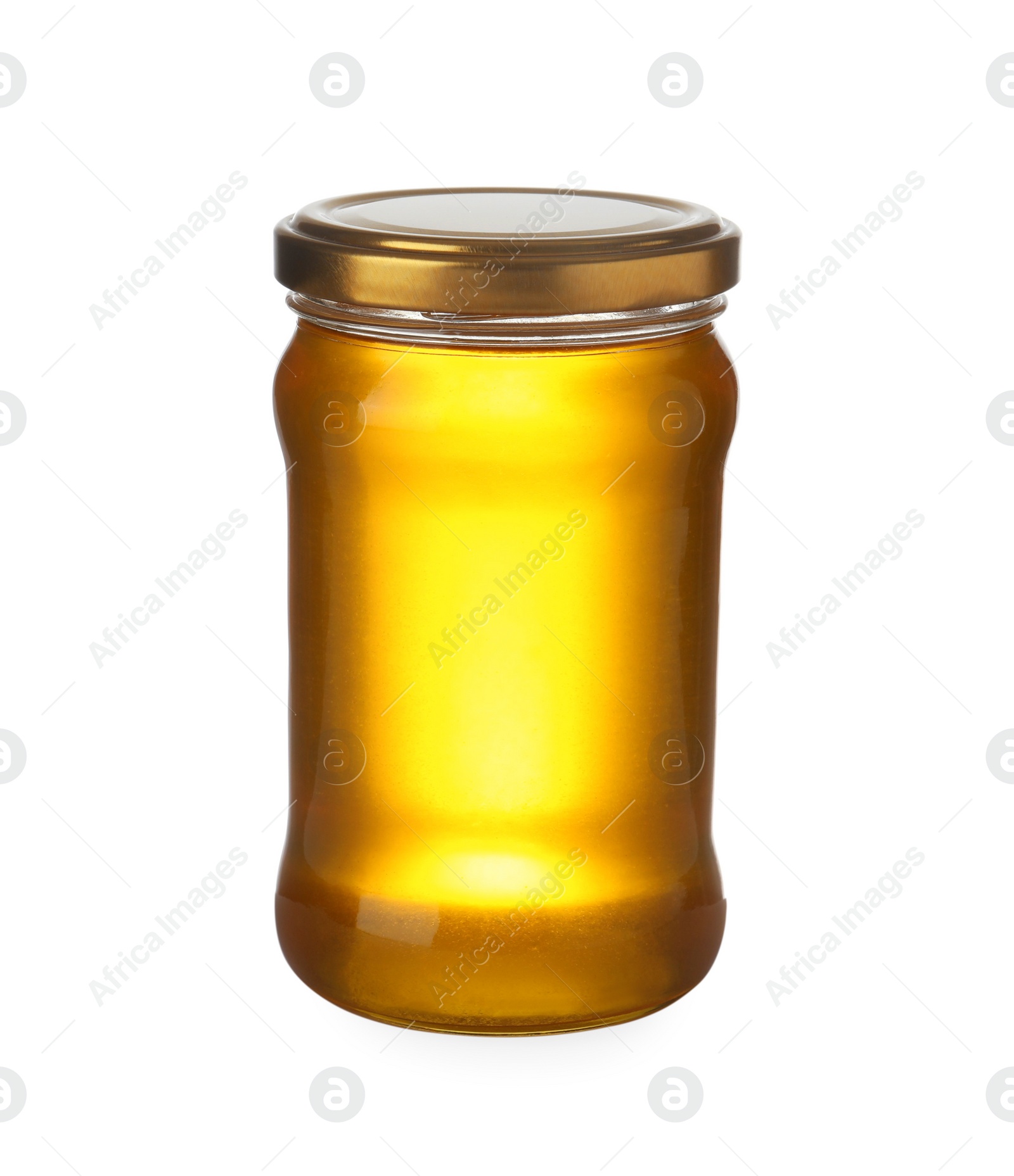 Jar with organic honey isolated on white Photo of Jar with organic honey isolated on white