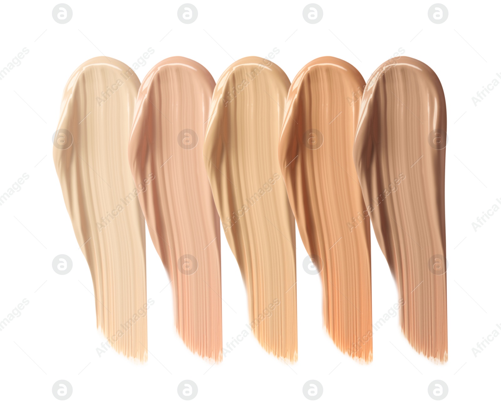 Different shades of liquid skin foundation on white background, top view Image of Different shades of liquid skin foundation on white background, top view