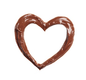 Heart made of milk chocolate on white background, top view Photo of Heart made of milk chocolate on white background, top view