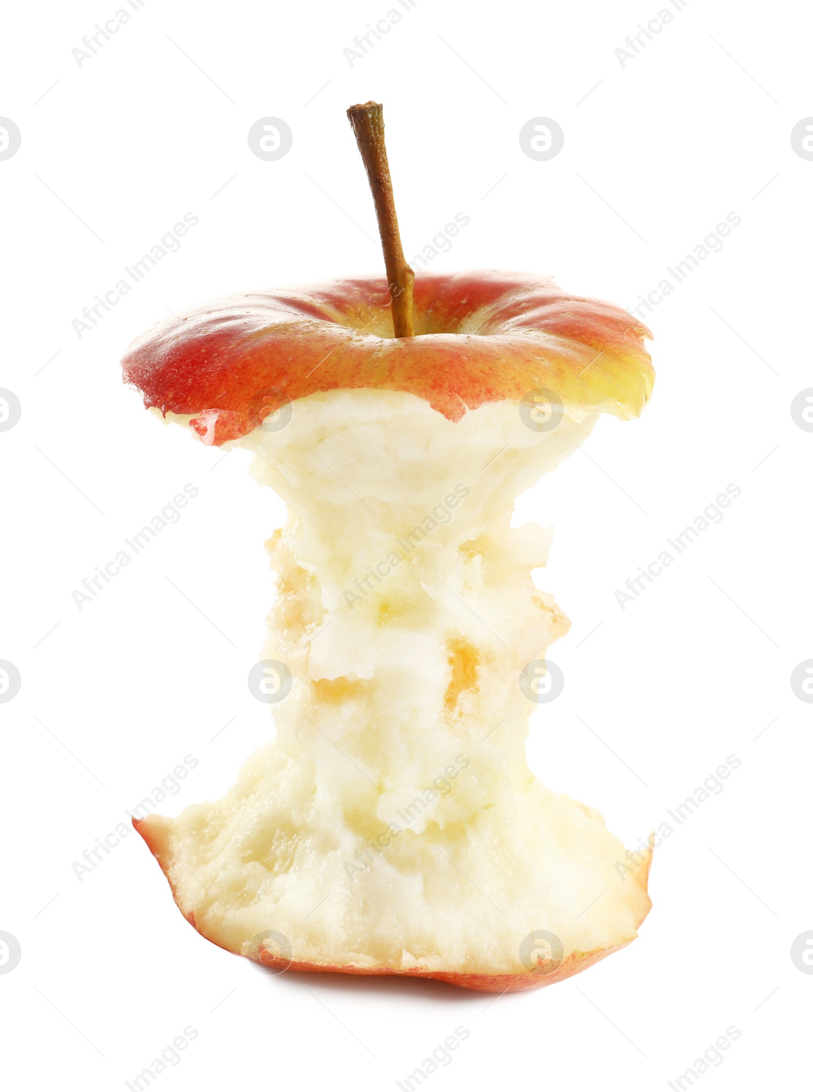Half-eaten red apple on white background Photo of Half-eaten red apple on white background