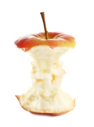 Half-eaten red apple on white background Photo of Half-eaten red apple on white background