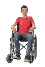 Teen boy in wheelchair on white background Photo of Teen boy in wheelchair on white background