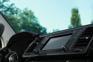 View of dashboard with navigation system in modern car Photo of View of dashboard with navigation system in modern car