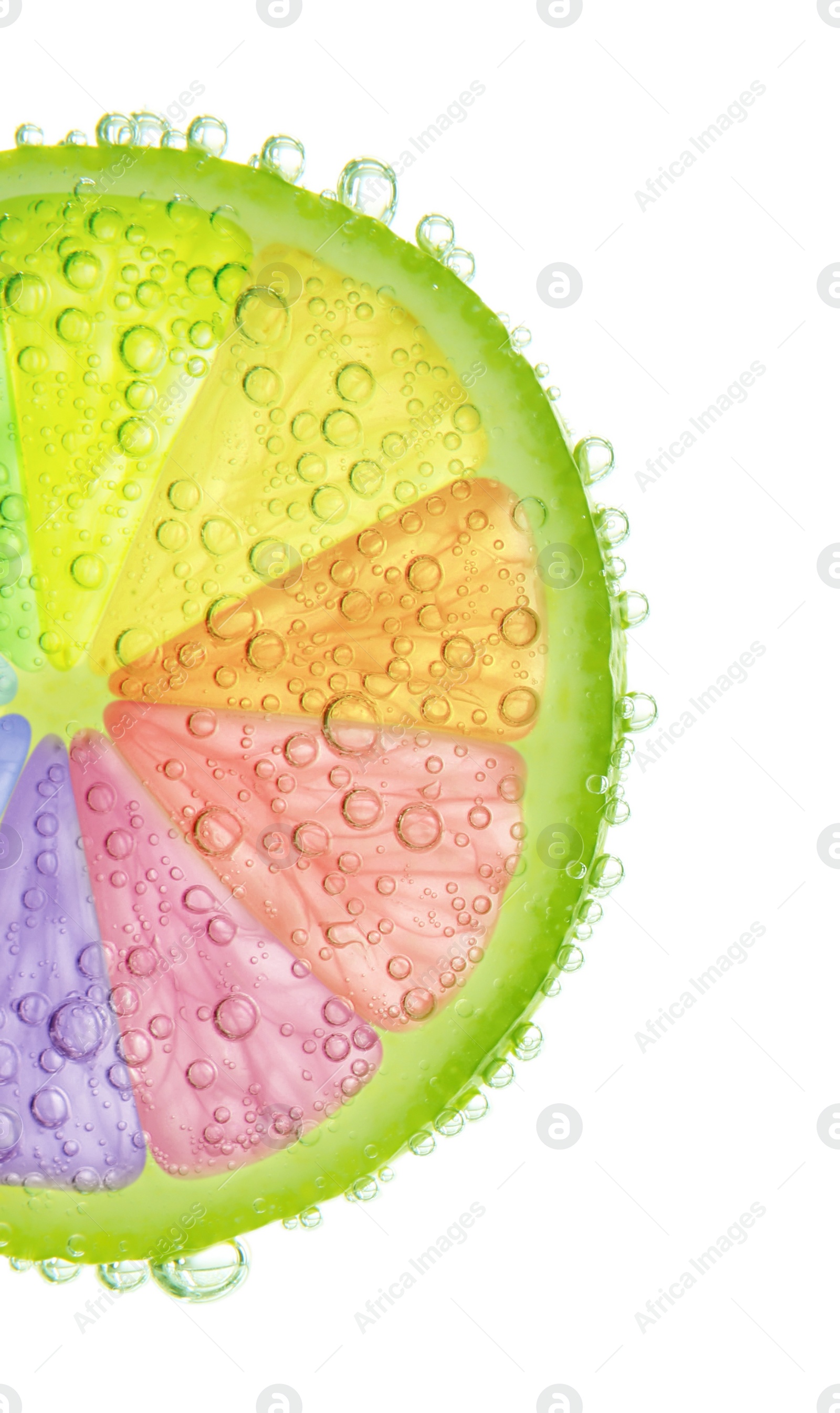 Fresh lime slice with rainbow segments and water bubbles on white background. Brighten your life Image of Fresh lime slice with rainbow segments and water bubbles on white background. Brighten your life