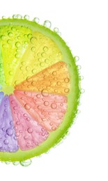 Fresh lime slice with rainbow segments and water bubbles on white background. Brighten your life Image of Fresh lime slice with rainbow segments and water bubbles on white background. Brighten your life