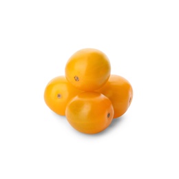 Delicious ripe yellow tomatoes isolated on white Photo of Delicious ripe yellow tomatoes isolated on white